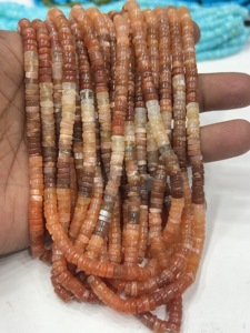 Perles de pierres précieuses de haute qualité pour la fabrication de bijoux, 17 pouces, pierre de lune naturelle multicolore, forme Heishi lisse, taille 6-7 mm - Product Image 4