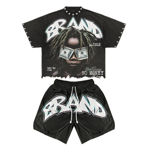Conjunto de Camiseta y Pantalones Cortos con Estampado Gráfico Y2K Extra Grande, Logotipo Personalizado OEM, Ropa Urbana Unisex, Conjunto Coordinado de Verano - Product Image 6