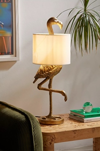 Modern Luxury Gold Flamingo <b>Table</b> Lamp Teal Fabric Shade Animal Sculpture Art Deco <b>Bedside</b> Living Room Home Decor Light - Product Image 5