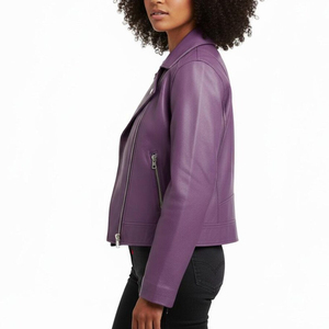 Breathable Quick Women Winter Wear Purple Sheep Skin Biker Fashion Slim Fit Regular Coat Customized Wholesale Supplier - Product Image 2