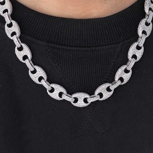 Collier pour homme en chaîne cubaine forme grain de café, plaqué or massif 10K 16mm, bijoux hip-hop, diamant VVS cultivé en laboratoire, plaqué rhodium - Product Image 1