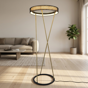 Lámpara de Pie Moderna de Latón con Pantalla Redonda de Tela, Luz LED Cálida de 2700K, Base E26 para Uso Residencial - Product Image 2
