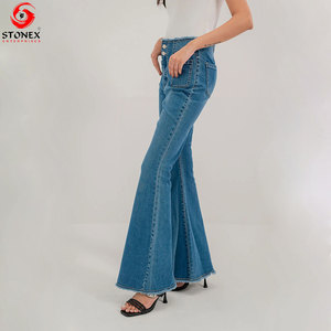 Jeans de mezclilla elásticos acampanados de cintura alta para mujer al por mayor, jeans de moda con diseño personalizado, proveedor de ropa, servicios OEM - Product Image 4
