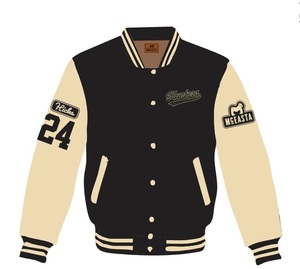 Blouson universitaire d'hiver personnalisé pour homme, manches en cuir véritable, logo chasseurs sur le devant, tailles enfant, corps en laine, écussons brodés en chenille - Product Image 2