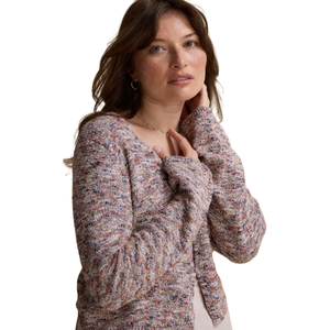 Cardigan en tricot pour femme, violet et rose, décontracté, à manches longues, col en V, à nouer sur le devant, haut de gamme pour l'automne, pull court tendance pour femme, vêtement d'extérieur - Product Image 4