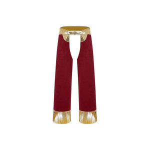 Pantalones de equitación rojos con ribete dorado y detalles de flecos - Product Image 1