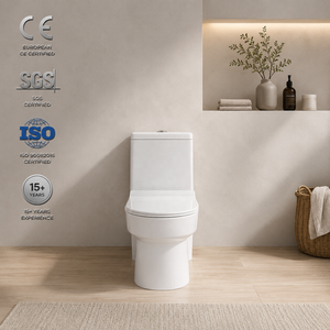 Inodoro de una pieza alargado con descarga por gravedad, montaje en suelo, moderno, con sifón en P, ecológico, fácil de limpiar, de cerámica para baño - Product Image 5