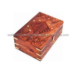 Decorative Carved Wooden Boxes Home Office <b>Locking</b> Wood Storage Hinged Lid Keepsake Carved Wooden <b>Box</b> - Product Image 2