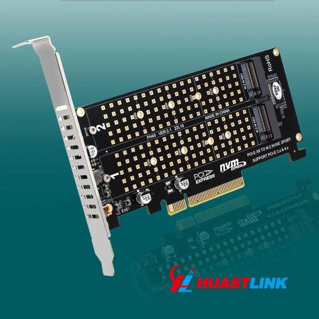PCI-E X8 Double Disk RAID Card NVME M.2 M KEY SSD Expansion Adapter Extended Dual NVME RAID Split Card Stock Desktop