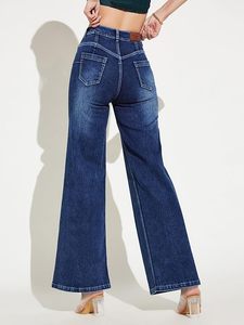 Jeans en denim extensible pour femmes, coupe large, taille haute, longueur normale, effet sculptant - Product Image 3
