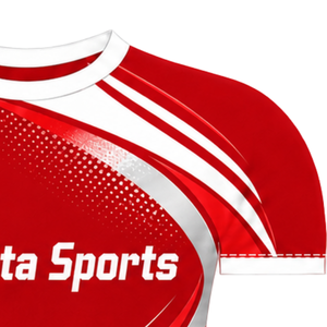 Maillot de compression athlétique personnalisé rouge et blanc à manches courtes, col ras du cou, motif vague, pour entraînement de performance et sports nautiques - Product Image 4