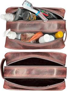 Neceser de Cuero Genuino para Hombre, Bolsa de Aseo para Viaje, Kit de Afeitado, Organizador de Artículos de Baño, Bolsa de Cosméticos de Cuero para Mujer - Product Image 5