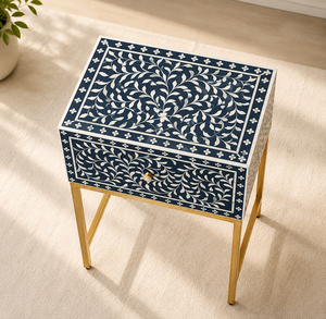 Modern Bone Inlay Wooden Adjustable Nightstand <b>Side</b> Table Bedside Cabinet <b>Drawer</b> Storage Accent Table for Bedroom - Product Image 4
