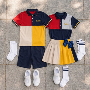 Ensemble d'uniformes scolaires unisexes pour enfants en tissu tricoté poly-coton de haute qualité avec logo brodé, service OEM en gros à Hanoï - Product Image 6