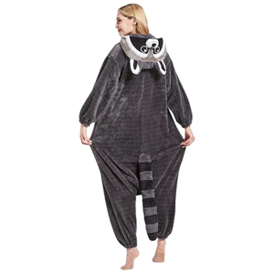 Pijama enterizo de lote de felpa suave con capucha y estampado de animal, diseño de mapache, para mujer, ideal para invierno - Product Image 4