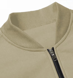 Direct Factory Men's Bomber Jacket Full Zip Solid Color Casual Polyester <b>Fleece</b> Material Stand Collar Regular Fit Front Winter - Product Image 3
