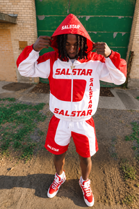 Ensemble de survêtement coupe-vent rouge et blanc personnalisé pour hommes, veste à capuche, short, vêtements de sport, vêtements d'équipe, costume athlétique par sublimation - Product Image 3