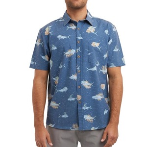 Camisa de Pesca de Manga Corta para Hombre con Estampado de Peces, Cierre de Botones, Transpirable, 100% Algodón, UPF 35 - Product Image 1