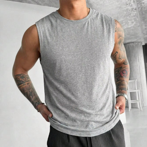 Débardeurs décontractés en tricot pour hommes, grandes tailles, pour l'entraînement, couleur unie, 100 % coton, séchage rapide, respirants, pour la plage et le sport, personnalisables - Product Image 1