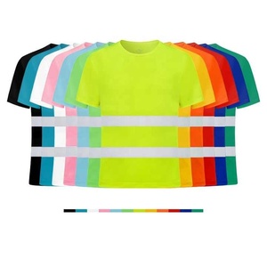 Men's High Visibility Reflective <b>Work</b> T-Shirt Short Sleeve Yellow with Two <b>Black</b> Stripes Polyester Material - Product Image 6