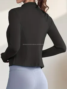 Custom Knitted Canvas Breathable Zip Yoga <b>Workout</b> <b>Jacket</b> for Women High Quality Slimming Running - Product Image 2