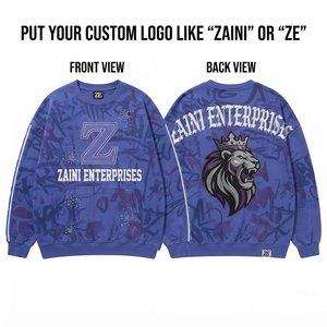 Sudadera Premium de Felpa 100% Algodón de 400 g/m² con Estampado Puff, Diseño Camuflaje Abstracto Azul, Logotipo Personalizado y Bordado de Pedrería para Otoño - Product Image 1