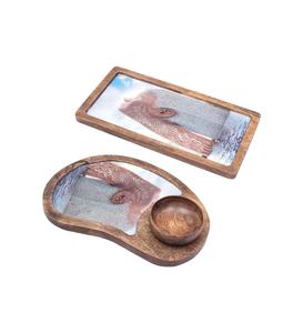 Bandeja para aperitivos de madera hecha a mano con incrustaciones de resina, perfecta para servir aperitivos de frutas secas y aperitivos con estilo - Product Image 1