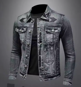 <b>Mens</b> Slim Fit <b>Denim</b> <b>Jacket</b> Casual Turndown Collar Ripped Washed Jean Coat Autumn Style Button Closure Regular Sleeve - Product Image 4