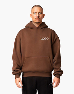 Sweat-shirt à capuche oversize marron café de luxe en molleton de coton épais, style streetwear, marque privée OEM ODM - Product Image 4