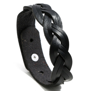 Hemasa Fashions <b>Red</b> Braided PU Leather Zinc Alloy Imitation Pearl Bezel Setting <b>Cross</b> Pattern Casual Cuff Bracelet Unisex - Product Image 5