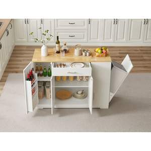 Îlots et chariots de cuisine blancs de 53,2'' au design moderne style ferme avec tiroirs pour poubelle, pour cuisine et salle à manger - Product Image 6