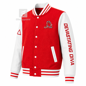 Veste universitaire personnalisée Delta Sigma Theta Sorority, rouge et blanche, manches longues, fermeture éclair sur le devant, col à bandes, logo brodé, coton. - Product Image 2