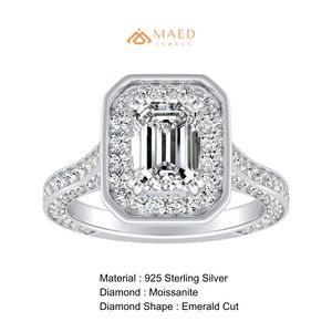 Anillo de Compromiso de Plata Chapado en Oro con Moissanita Corte Esmeralda y Halo para Mujer, Joyería Nupcial Vintage, Regalo de Aniversario - Product Image 6