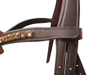 FAB International - Arnés de Cuero Premium para Caballo con Cristales Dorados y Acolchado, Brida Inglesa para Exhibición y Entrenamiento, Personalizable - Product Image 2