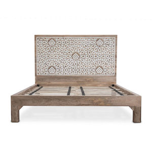 American Style Solid Mango Wood King Size Platform <b>Bed</b> Geometric Handcrafted Design Foldable Indian Origin Hotel Bedroom - Product Image 1