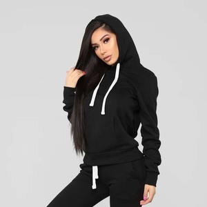 Sudadera con Capucha Negra para Mujer, Manga Larga, Tejida, 100% Algodón, Color Sólido, Transpirable, para Otoño - Product Image 4