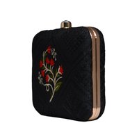 Pochette de soirée élégante noire et rouge brodée de fleurs, sac à main de créateur pour femmes