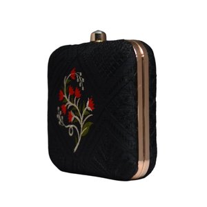<b>Black</b> And Red Floral Embroidery Clutch <b>Bag</b> Elegant Designer <b>Evening</b> Purse for Women Events - Product Image 2