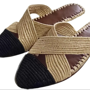 Raffia Slide Sandals Women, Boho Summer Flats, Moroccan Babouche <b>Slippers</b>, Straw <b>Mules</b>, Beach Shoes EU 40 - Product Image 1