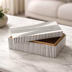 Modern Striped Wood Eco-Friendly Multifunctional Decorative Storage <b>Box</b> Curved Lid Handcrafted Jewelry Tableware Organizer - Product Image 1