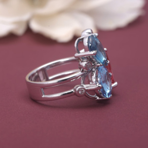 Bague cocktail en diamant rose et bleu de laboratoire certifié IGI, en argent sterling 925 massif, bague de diamant spectaculaire - Product Image 2