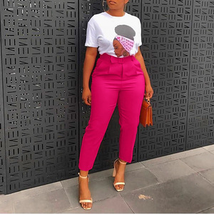 High Waist Pencil Pants With Pockets Ankle-Length Casual Summer Women's <b>Trousers</b> Crepe Fabric Anti-Wrinkle Zipper Fly - Product Image 1