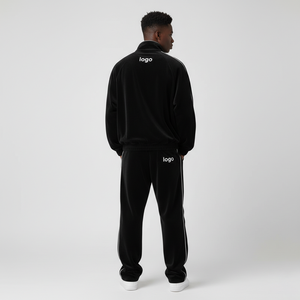 Survêtements imprimés élégants sur mesure en gros pour hommes, avec cordon de serrage, en velours 100 % coton et passepoil - Product Image 2