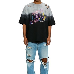 เสื้อยืดผู้ชาย TOPSHOW ดีไซน์ใหม่สั่งทำพิเศษ ตกแต่งด้วยคริสตัลขนาดใหญ่ ทรงไหล่ตก ย้อมสีแบบ Tie Dye ลุคทำสีซีดแบบ Distressed Acid Wash ประดับเพชร - Product Image 1