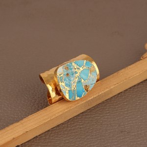 Bague Statement Turquoise Mohave en Argent Sterling 925 Plaqué Or 14K, Large Bande Réglable, Bijou Fait Main avec Pierre Précieuse - Product Image 5