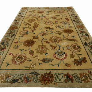Tapis floral multicolore en laine doré antique, tapis de zone à bordure botanique moderne, antidérapant, écologique, tufté à la main pour salon - Product Image 2