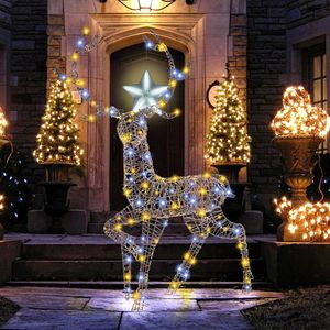 Renna di Natale Pre-Illuminata di 1,4 Metri con 170 Luci LED Fredde e Calde per Decorazioni Festive - Product Image 1