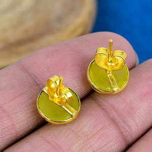 Boucles d'oreilles en quartz jaune naturel Monalisa, forme ronde, pierres précieuses, or 18 carats micro-plaqué sur argent sterling 925 - Product Image 4