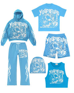 Conjunto de Sudadera con Capucha y Pantalones Deportivos Personalizados, Corte Ajustado, 350 GSM, Lavado Ácido, con Bordado y Detalles de Pedrería, Estilo Urbano - Product Image 4