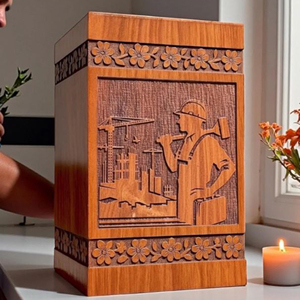 Personalized Construction Worker Wooden Cremation Urn | Engraved Builder Memorial Memorial Keepsake by AYAANS - Product Image 1